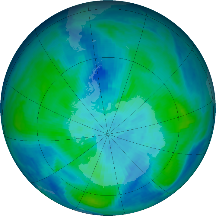 Antarctic ozone map for 13 March 1998